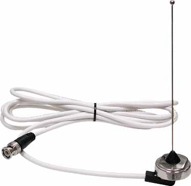 Roof-mount long-range whip antenna with white coax cable and NMO mount